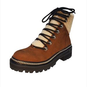 Aqua Womens Frost Shearling Lace up Suede Booties Whiskey Brown